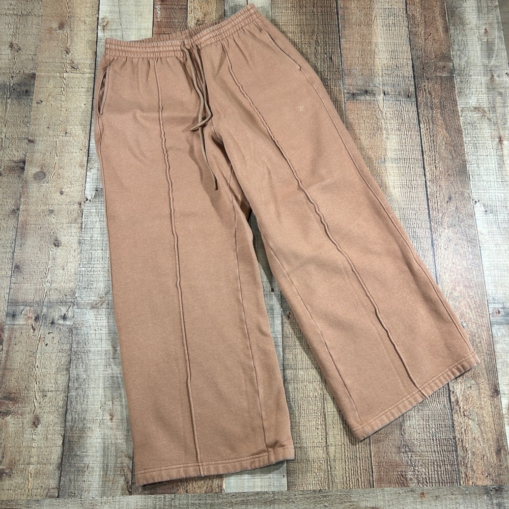 Victoria's Secret PINK Wide Leg Sweatpants Large Brown Exposed Seam Pintuck Y2K